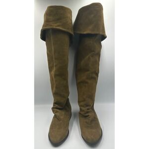 Olive Green Over The Knee Suede Flat Boots Womens Size 7 - NEW
